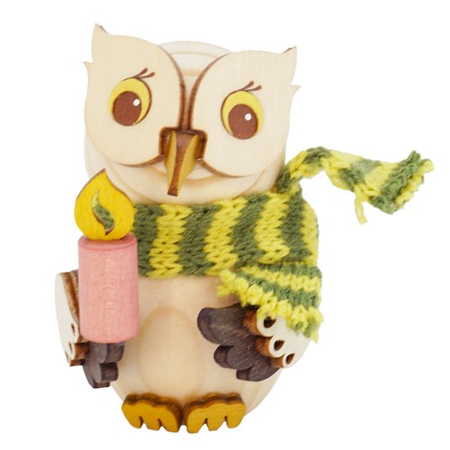 Holzfigur mini eule mit kerze - holzfigur,