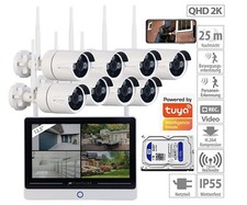 VisorTech Funk-Überwachungssystem mit Display, HDD-Rekorder, 8 IP-Kameras, 1 TB