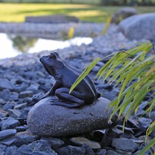 CLGarden Figur Wasserspeier Frosch auf Stein für Teich Springbrunnen Wasserspiel