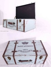 Shabby Chic Holzkoffer Oldtimer Koffer beschriftet / 3 Größen / L / Lederriemen