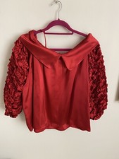 Markenlose Satin Bluse Rot Rüschen Ärmel Medium Seide Kragen Matrose
