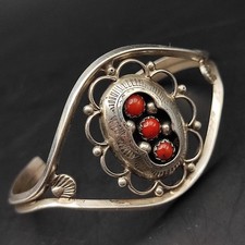 Native American Silber & Koralle Armreif Navajo? Indianer Spange vintage