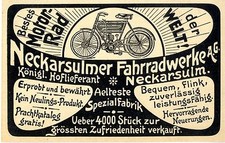 Aelteste Fabrik Neckarsulmer Fahrrad-Werke Bestes Motorrad der Welt Kgl.H...1904