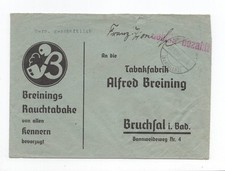Gebühr bezahlt Brief Barfrankatur Niederfischbach 22.12.45 Breinings Rauchtabake