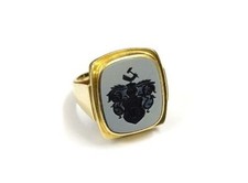 2480 Gold 585 Ring - Herrenring mit Wappen - 4 Hammer - blauer Lagenstein -Achat
