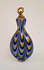 schöne bunte Schnupftabakflasche Glas Glasfläschchen Bixl blau gelb weiß