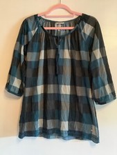 Street One Bluse Shirt 44 Damen petrol grau kariert 3/4 Arm