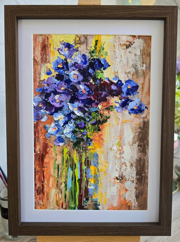Blumen blau lila ölbild 23x32 - blau,