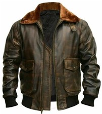 Herren Flieger G1 Bomber Navy WWII Cockpit Pilot Lammfell Leder Bomberjacke