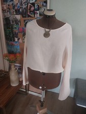 Damen Bluse Kurz Kimonoärmel Gr. XL Apricot Uni Lagenlook