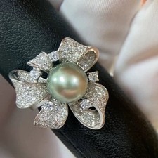 Original Tahiti 925 Silber Perlenring, mintgrüne Farbe