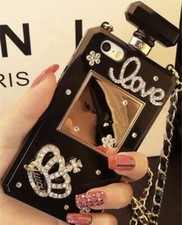 LUXUS HANDYHÜLLE BLING IPHONE X PARFUM N*5 FLASCHE KRISTALL KETTE STRASS SCHWARZ