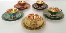 Antikes Dresdner Porzellan 15 teiliges Demitasse Teeservice, 22 Karat Gold, Vintage.
