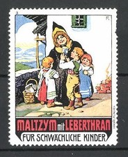 Reklamemarke Maltzym Kräftigungspräparat mit Lebertran für schwächliche Kinder, 