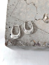 Breite kleine ovale 925 Silber Creolen 25 mm, Tropfen Ohrringe Hufeisen poliert