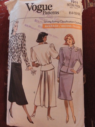 1987 vogue 7011 schnittmuster - vogue,