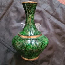 Asiatika Cloisonne Vase H. 16cmxB 11cm  "Malachitgrün"