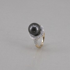 RING in 585/14k Gelbgold mit Tahitiperle Ø ca. 11 mm, Brillanten ca. 1,0 ct