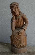 Nachdenklicher Christus, sich sorgender Jesus, handgeschnitzte Holzstatue, 28 cm