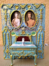 Miniatur 1/12 Rokoko Kommode Marmor blau Louis XVI OOAK Puppenhaus