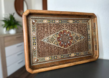 Tablett aus Mosaik orientalisches Kunstwerk Aus Holz und Perlmutt Knochen?