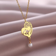 Edelstahl Halskette Mutter Tochter Perle wunderschönes Geschenk Herz Schmuck