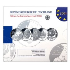 Silber-Gedenkmünzen-Satz Deutschland 2008 - 5 x 10 Euro - 90 gr PP