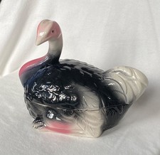 Alte Porzellan Schale VOGEL STRAUSS vollplastisch Afrika Deckeldose Tierfigur