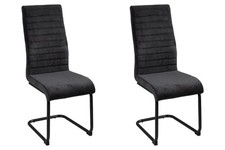 Esszimmerstühle 2er Set Freischwinger Schwingstühle Metall Cord Dunkelgrau