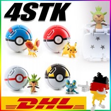 4 Stück Pokemon Pokeball Spielzeug Geschenk für Kinder mit 4 Action Figuren