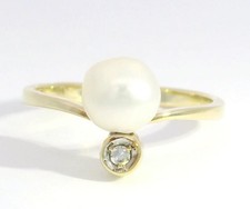 Ring 585er Gelbgold 14K 1 Brillant ca. 0,01ct 1 Akoya Perle ca. 6,3mm
