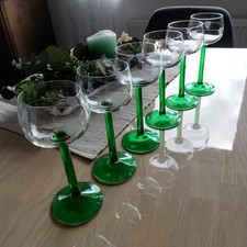 Vintage 6 traumhafte Weingläser Rieslinggläser Weintraube grüner Stiel France