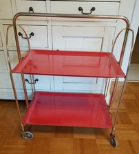 Dinett Teewagen ROT Servierwagen Klapptisch 60/70er GERINOL Vintage