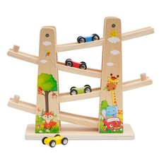 Kugelbahn Holz,Premium Holzspielzeug mit 4 Autos,Autorennbahn Holz Spielzeug ...