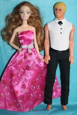 BARBIE KEN PUPPE -167- RAR VINGTAGE PAAR PRINZ PRINZESSIN EINTEILER ANZUG KLEID