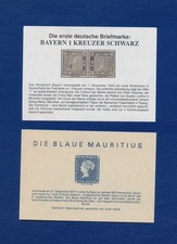 Briefmarken Faksimile "Blaue Mauritius", "1 Kreuzer Bayern schwarz", s.Abb!