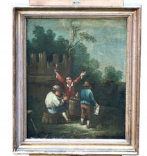 Antikes Genrebild – Trinkende Bauern – Öl auf Leinwand – mit Rahmen