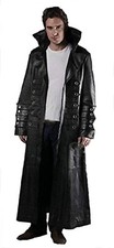 Herren Matrix Style Trenchcoat echtes schwarzes Leder Gothic Steampunk