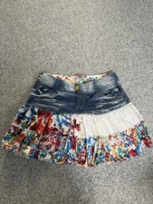 Desigual Rock Jeansrock Minirock Jeans Gr. 38  / M Blumen bunt Hippie 