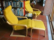 2 Sessel mit 1 Hocker gebraucht Birkenfurnier Bezug:Skiftebo gelb