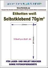 50 Bl A4 Inkjet Laser Kopierer Klebefolie selbstklebendes Papier weiß matt Top