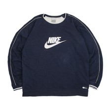 Nike Vintage Sweater Pullover Sweatshirt Marine Weiß Gestreift Spellout