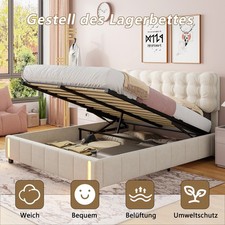 Polsterbett Doppelbett 140x200Stauraumbett Hydraulisch Bettgestell mit LED Beige