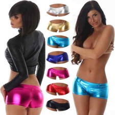 Damen Hotpants Wetlook metallic GoGo Sexy Shorts Panty Glanz Lack 32 34 36 XS S