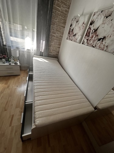 Stauraumbett 90x200 weiß - weiß, mit
