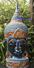 Stehende Buddha Maske, Thai Buddha Statue - blau/gold ca, 74 cm hoch