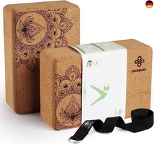 Overmont Yogablöcke Kork 2er Set Yogaklotz - Yoga Block mit Yoga Gurt - 