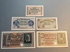 5 Banknoten 1 - 50 Reichsmark