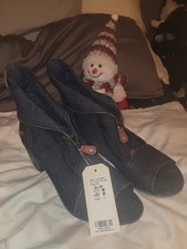 Mustang Sandalen Schaftsandalen Schaftpumps Peeptoes Absatz Jeans blau 39 NEU #2