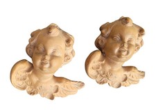 Paar Engelskopf Putten Holz Handgeschnitzt Braun